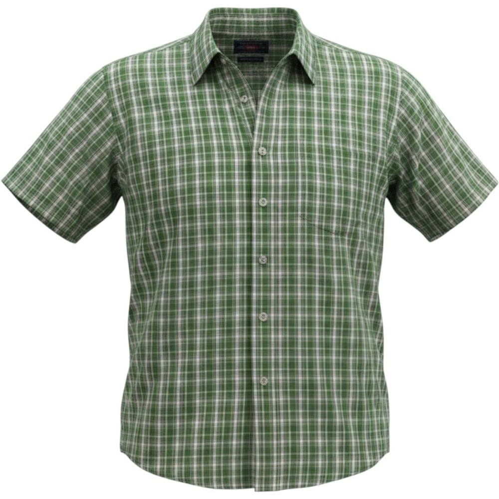 Wrangler Men's M Green Plaid Short Sleeve Button Down Cool River Cotton Shirt